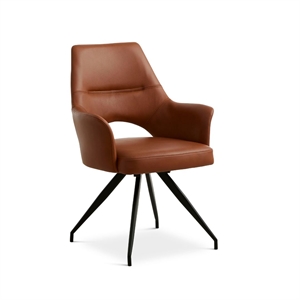 Aya Spisebordsstol med drej og armlæn - Cognac læder - Stærk Pris 